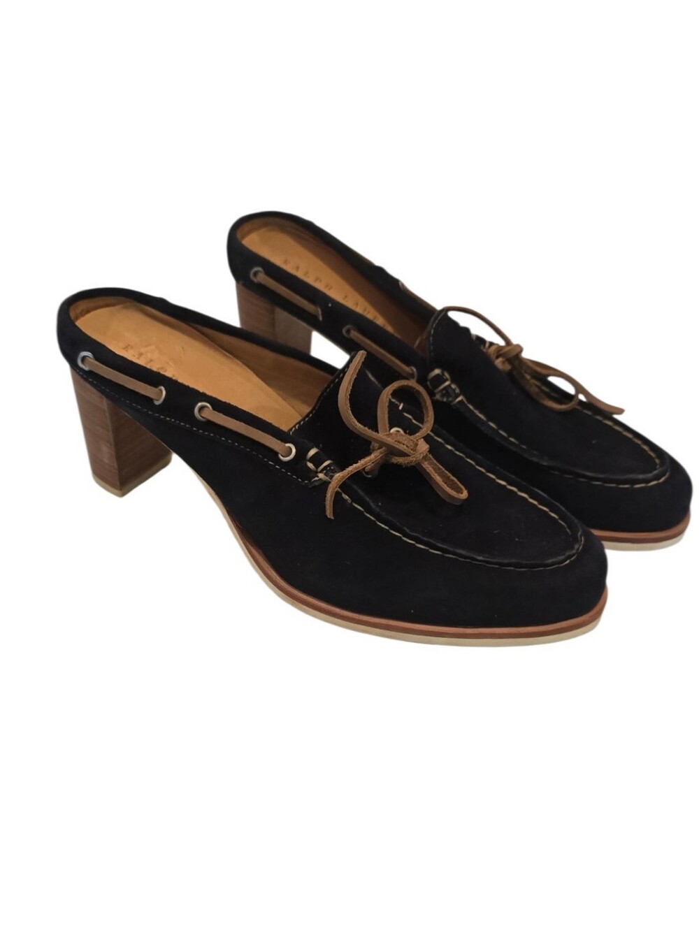 RALPH LAUREN Navy Blue Heeled Mules 8.5